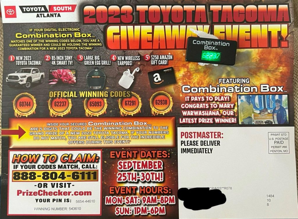 prizechecker.com scam toyota